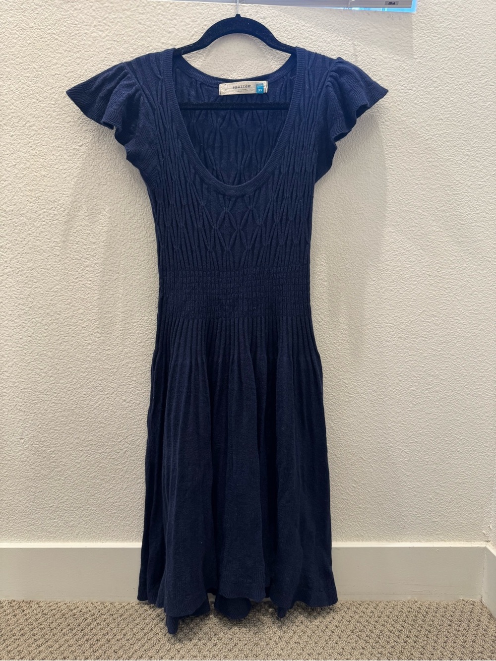 Anthropologie Sparrow Amarena knit sweater dress w/ scoop neck, flutter sleeves